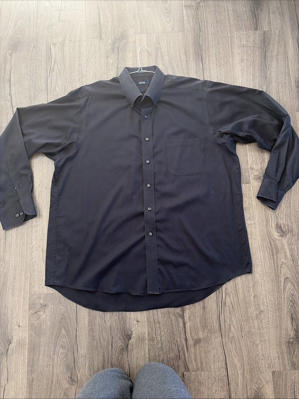 IZOD Mens XL 17.5 34/35 Charcoal Button Down Shirt Easy Care